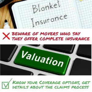 Know your Valuation Coverage options, beware of movers who say they offer complete insurance, and get details about the claims process.